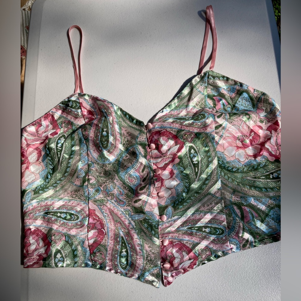 Victoria’s Secret Gold Label Semi Sheer Floral Striped Paisley Button Front Tank